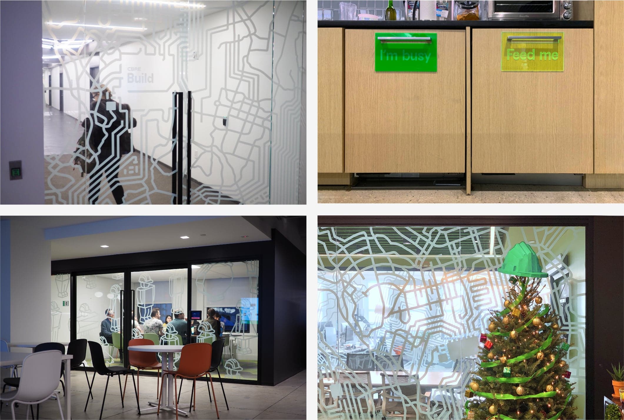 The brand in action around the CBRE Build office