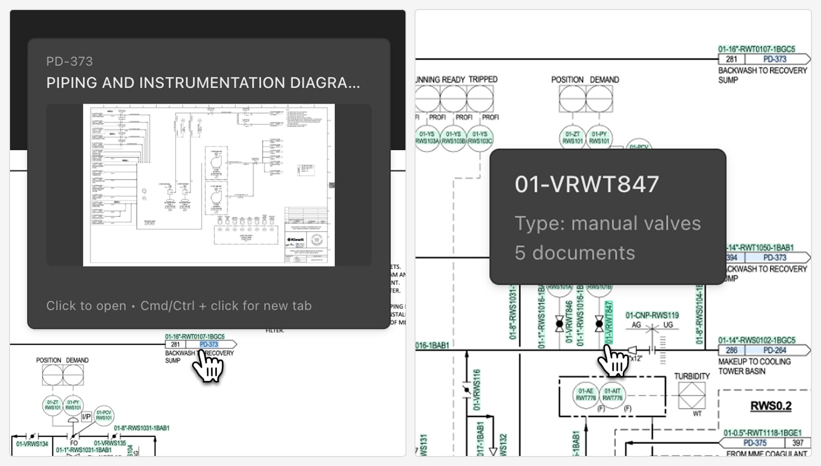 A screenshot of the new design's UI for navigating between linked documents.