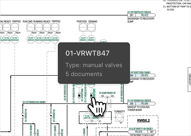 Hovering a link on an instrumentation diagram page