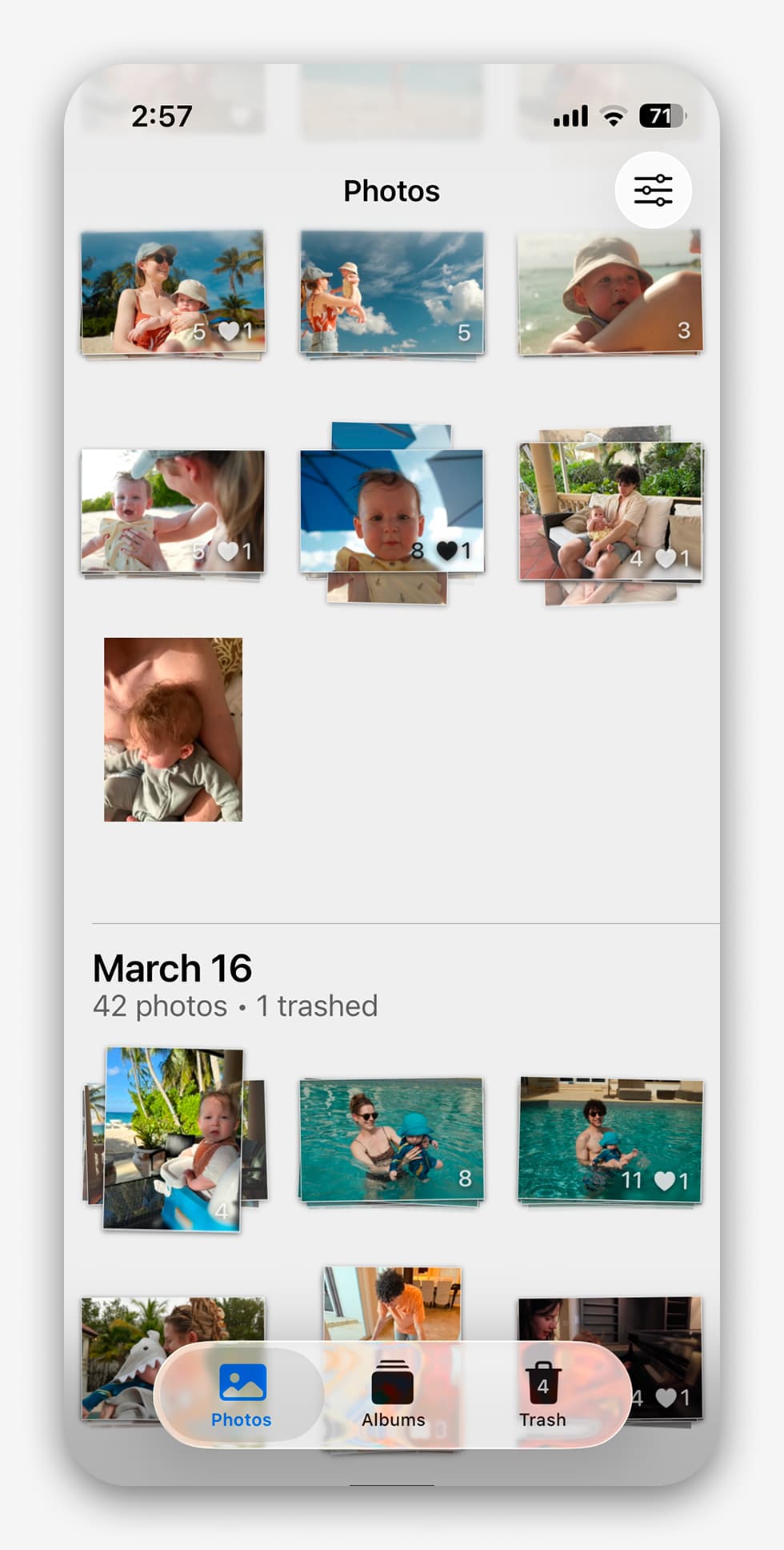 Comparison of the same photos in Apple Photos and Shutterbug: filmstrips vs stacks.